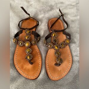Mystique Womens Leather Brown
Crystal Jewel T-Strap Thong
Sandals Size 8 Resort